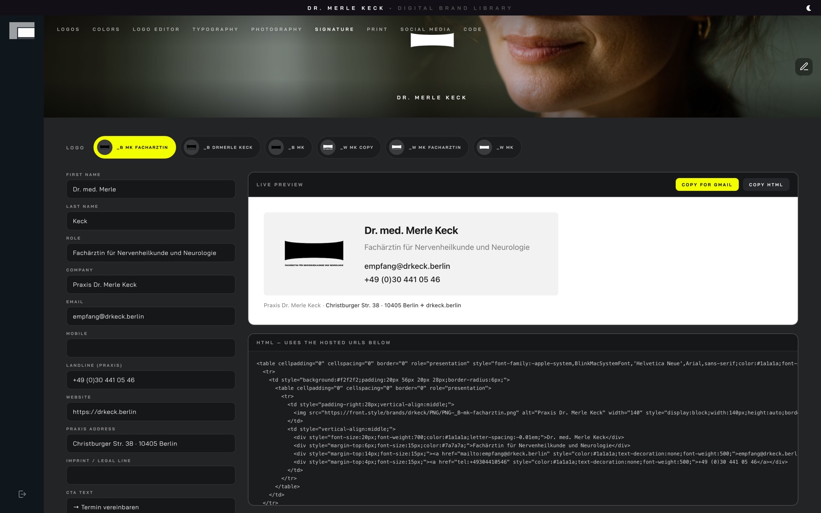 FRONT STYLE branded email signature builder with live preview